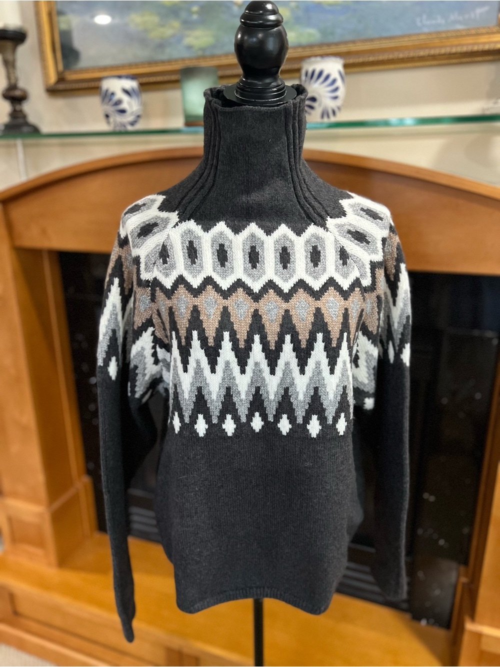 H&M Grey Fair Isle Turtleneck Sweater